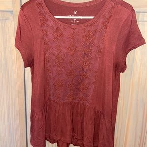 American Eagle Shirt w/Ruffle and Embroidery Detail